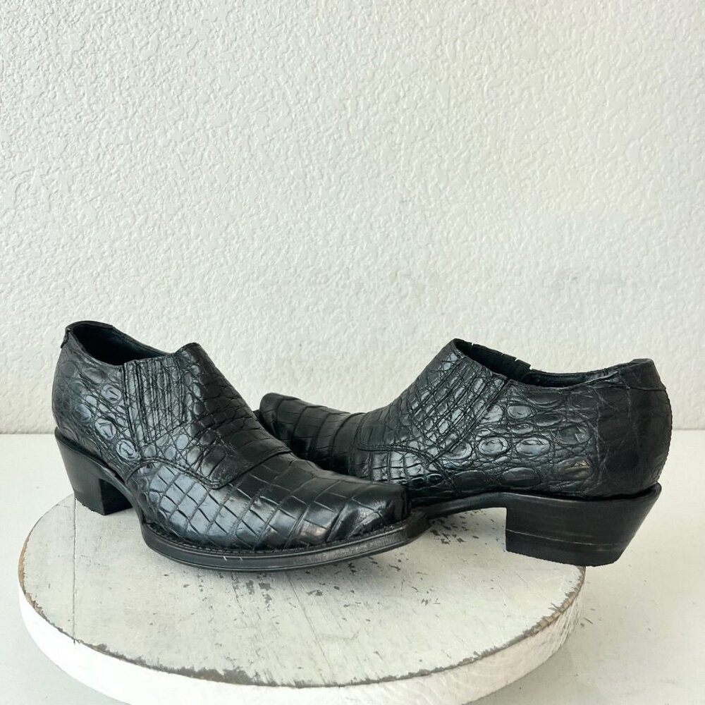 Rod Patrick Womens Pull on Shoes 6.5 C Black Caiman Exotic Western Boots Loafers